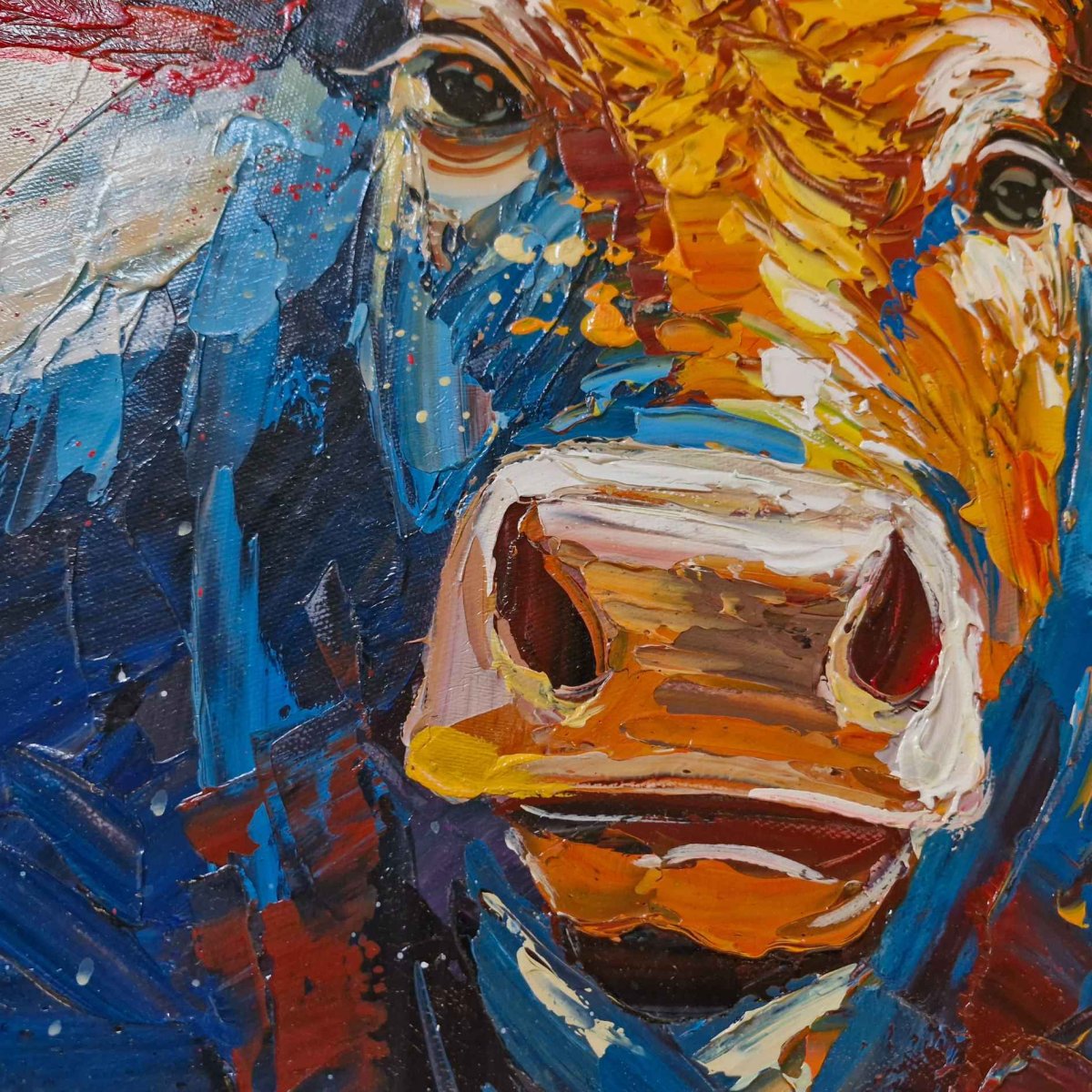 Pintura Toro Multicolor al Óleo 100x100 cm - Imagen 6