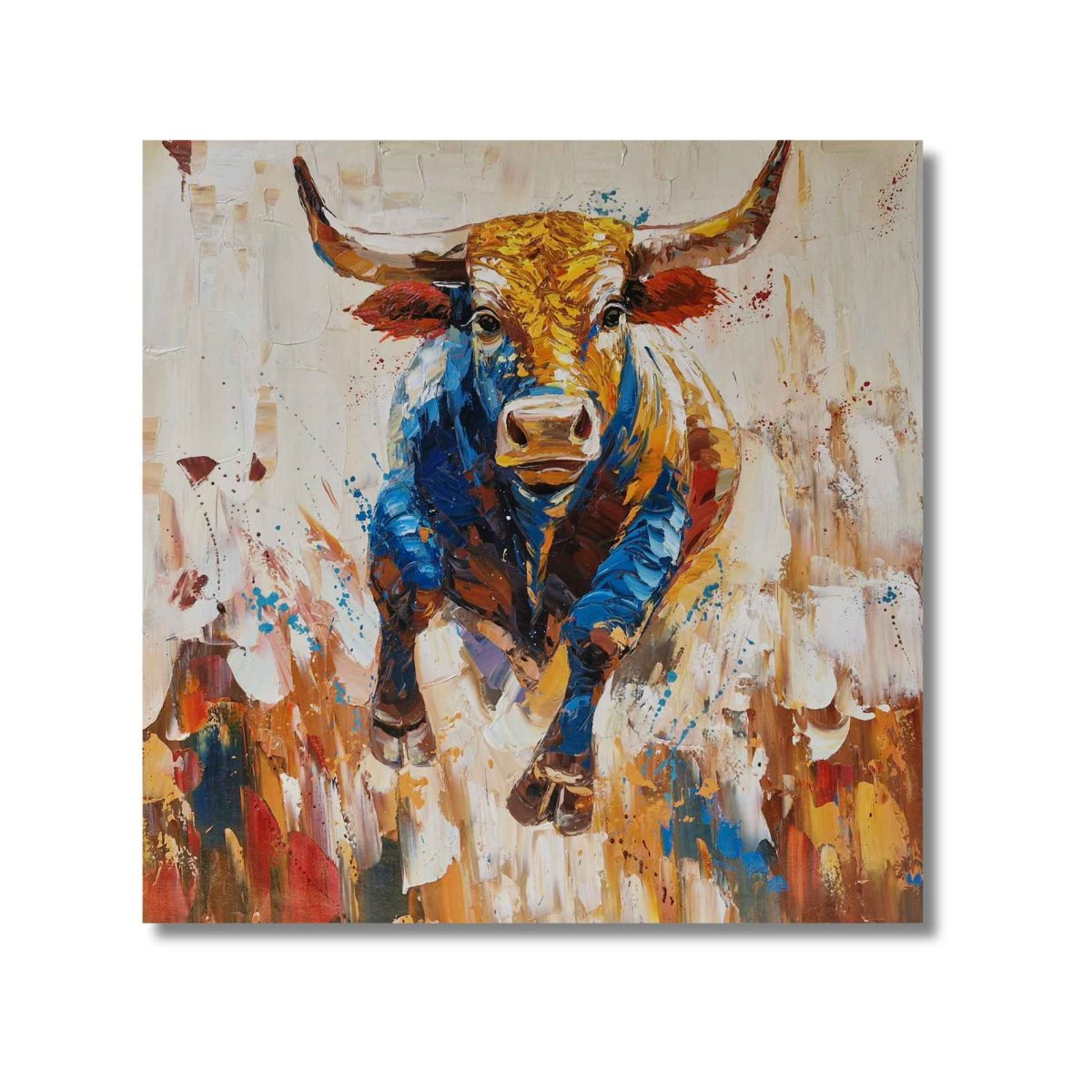 Pintura Toro Multicolor al Óleo 100x100 cm - Imagen 7