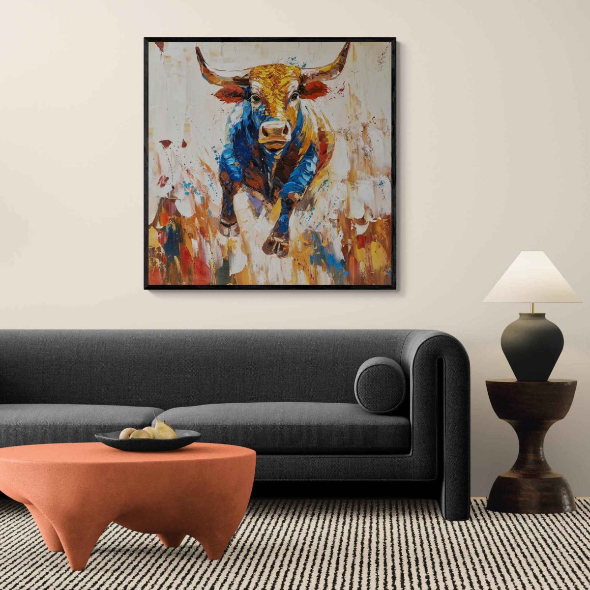 Pintura Toro Multicolor al Óleo 100x100 cm - Imagen 8