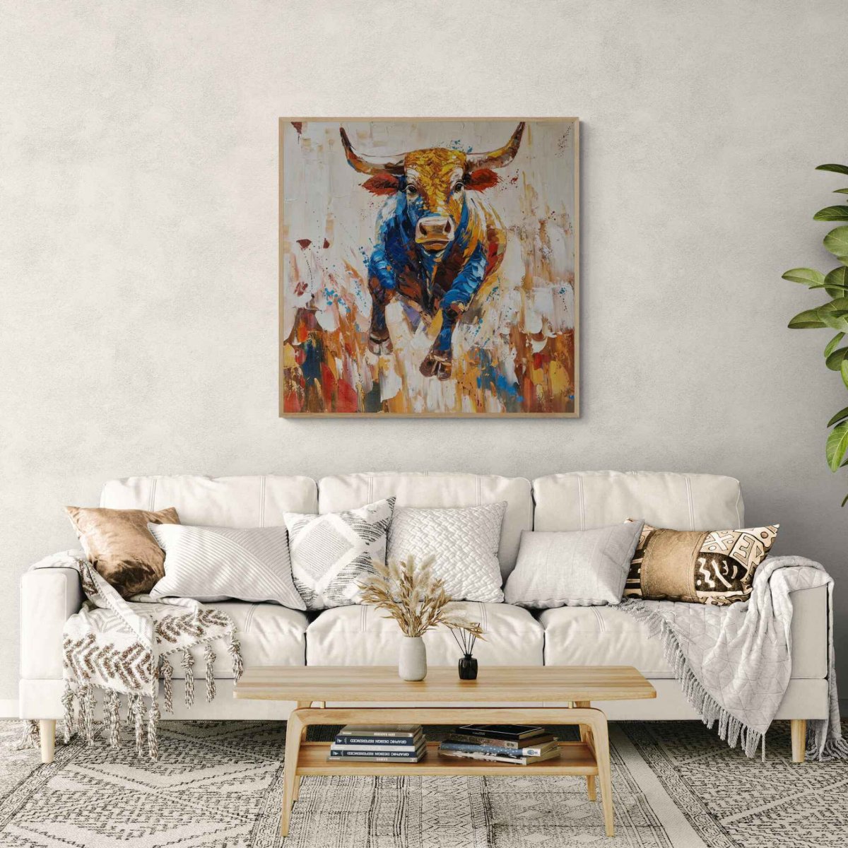 Pintura Toro Multicolor al Óleo 100x100 cm - Imagen 9
