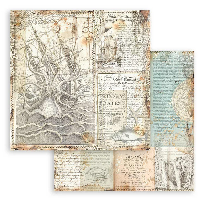 Colección Papeles Scrap Backgrounds Selection Songs Of The Sea Stamperia - Imagen 8