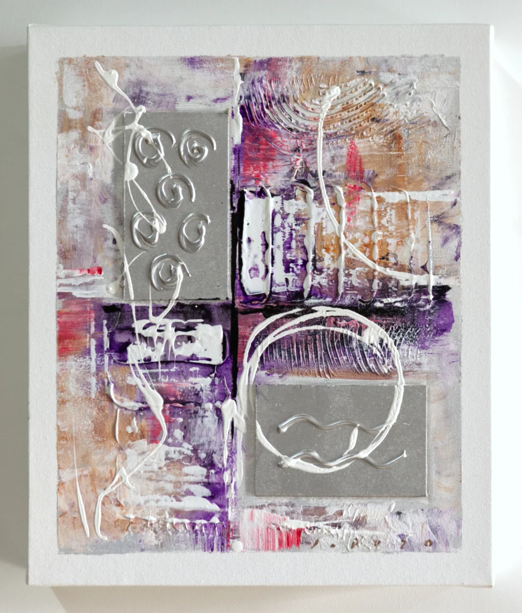 Armario para Llaves, Pintado a mano, con 12 ganchos, Moderno, Abstracto Lila, 100% original, Firmado, Incluye tacos y tornillos - Imagen 3