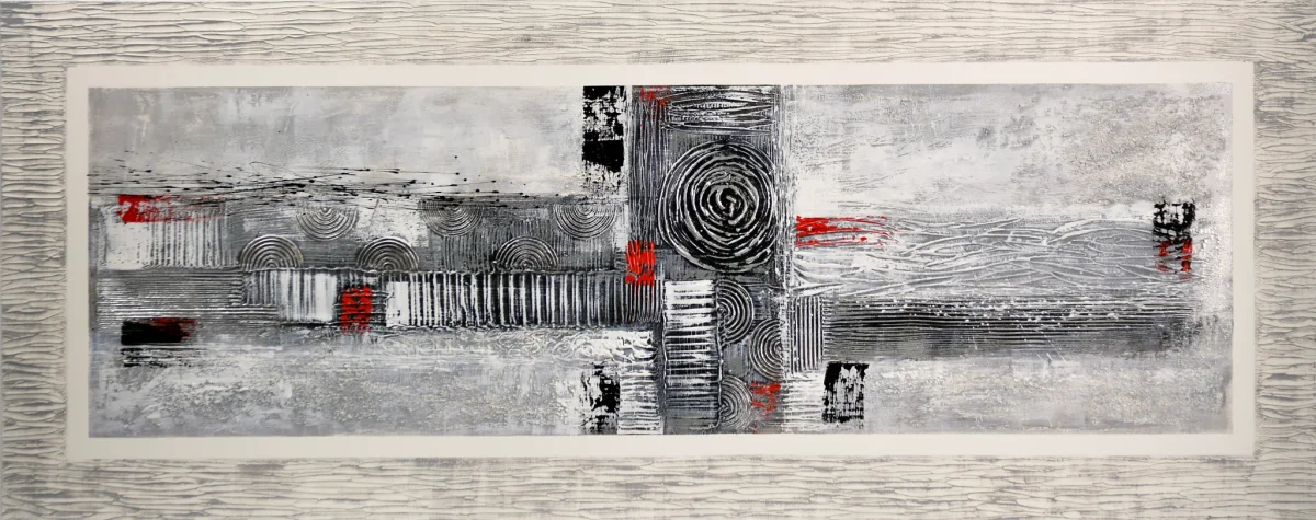 CUADRO PINTADO "COMPOSICIÓN GRIS Y ROJO" 150X60CM - Imagen 2