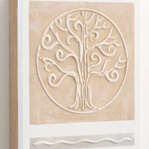 Armario para Llaves, Pintado a Mano, Árbol de la Vida con Relieve, Medidas 26x31x6 cm, 100% Original, Madera Clara, con 15 Ganchos, Incluye Tacos y Tornillos