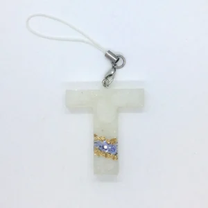 Charm Inicial Blanco Y Azul Glitter Con Oro