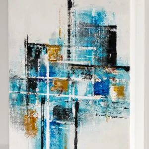 Armario para Llaves, Pintado a mano, con 12 ganchos, Abstracto en Verde Esmeralda y Ocre, 100% original, Firmado, Incluye tacos y tornillos.