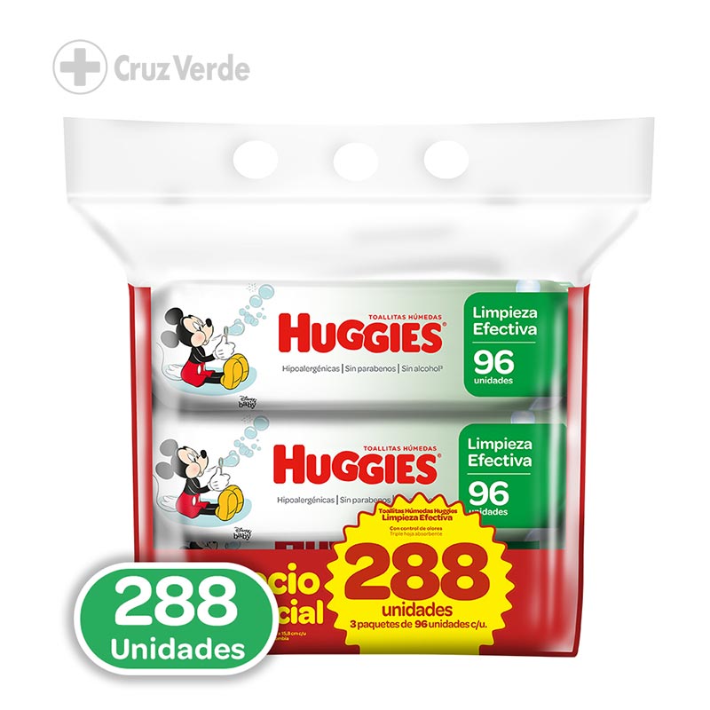 Huggies Pañal Toallitas Humedas Limpieza Efectiva 288 Unidad (3paq X 96 Unidad) - Imagen 2