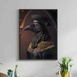 Cuadro de animales con ropa , cuervo