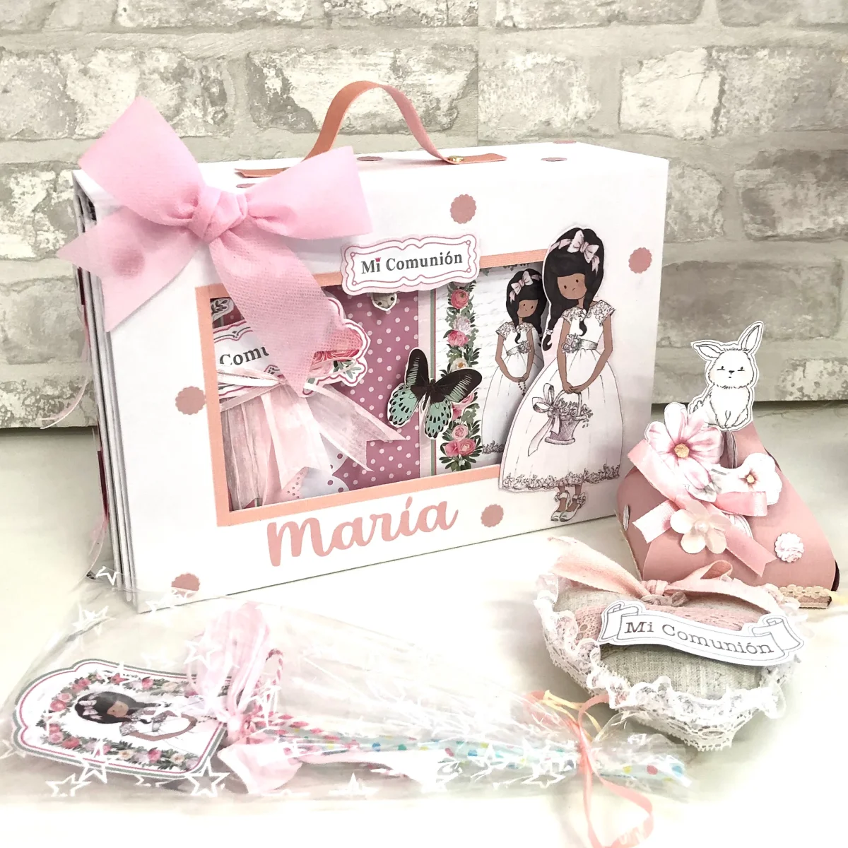Conjunto Maleta Álbum Niña Morena Con Libro De Firmas Comunión Niña - Imagen 3
