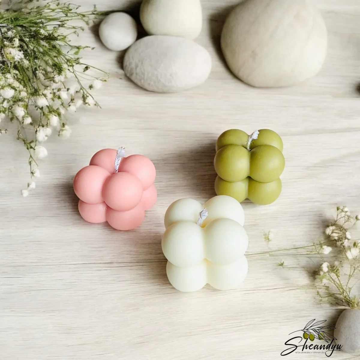 Vela Cera Soja Decorativa Mini Cubo Bolas - Imagen 2